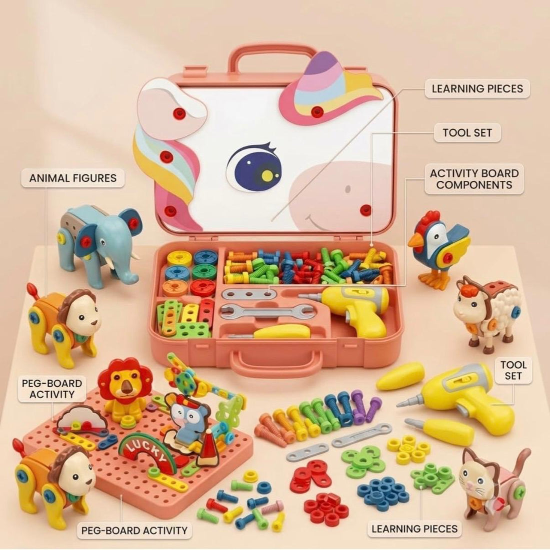 Unicorn tool set with Animals- Drill, Build & Create